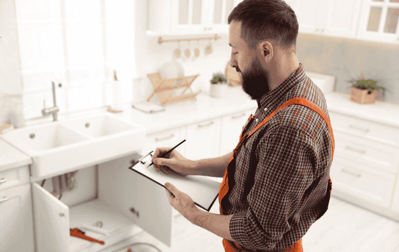 Plumber completing an inspection checklist