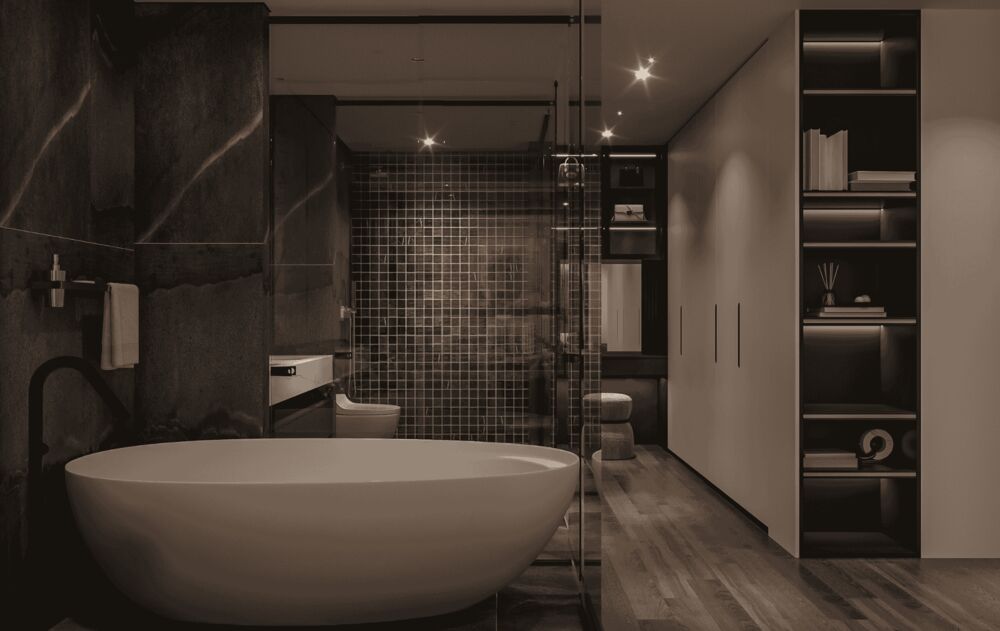 Renovated bathroom with freestanding bath